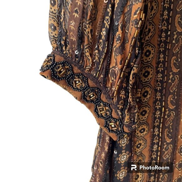 Veronica Beard Borrelli Brown Beaded Maxi Dress - Size 2 - Picture 5 of 7